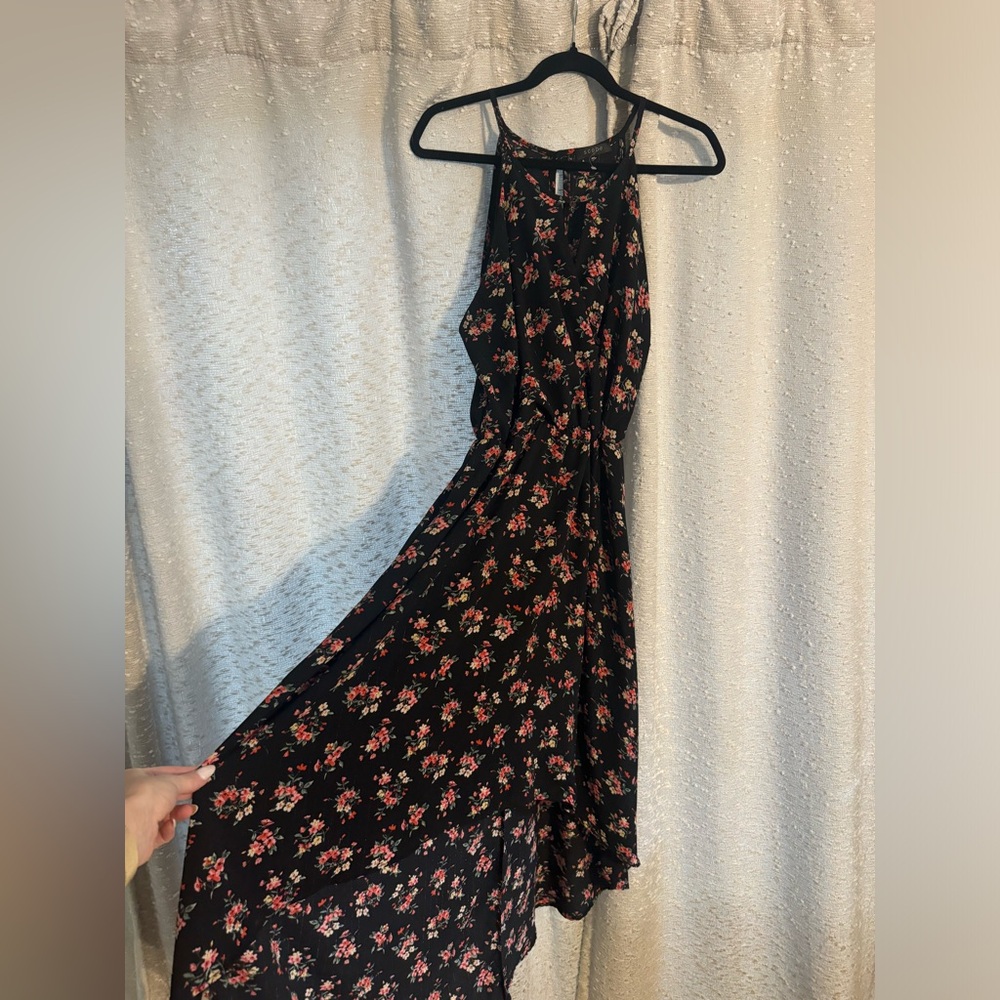 Black floral high low dress